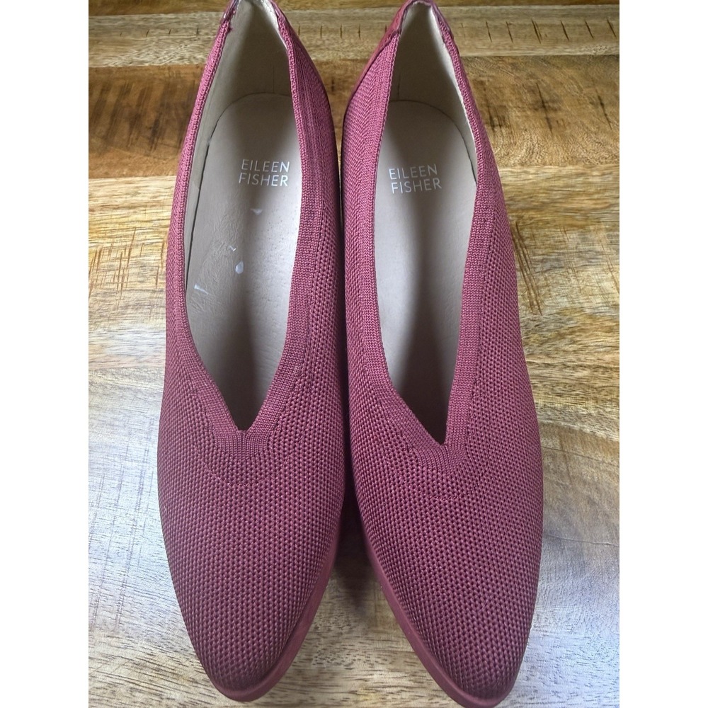 Eileen Fisher Signy Knit Block Heel Pumps Burgundyβ Slip On Women's 7.5 EU 38
